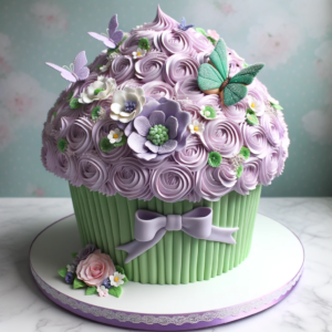 Whimsical Blooms: Lavender & Green Fantasy Cupcake